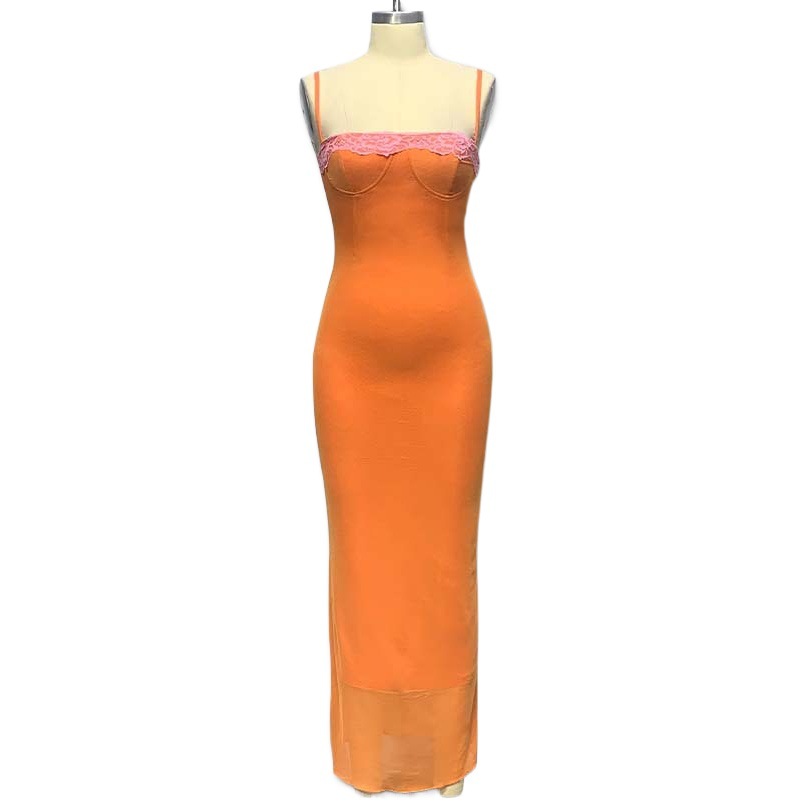 Ropa de mujer de estilo europeo y americano 2023 verano nuevo vestido de longitud media encaje envuelto vestido de correa de pecho vestido sexy mujeres