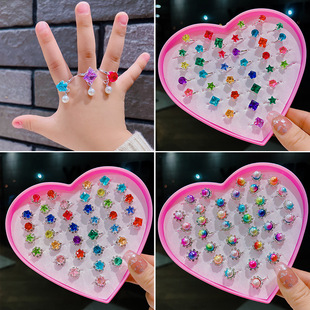 Children's Ring Girl Crystal Gemstone Small Ring Little Girl Princess Cute Jewelry Colored Diamond Rhinestone Ring