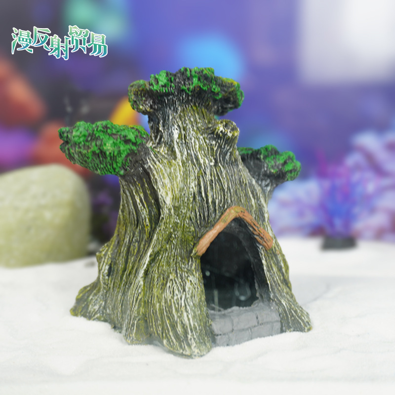 Casa de refugio de peces y camarones Decoración de pecera de cueva Decoración de acuario Árbol de la casa Paisaje de la pecera Decoración de la vieja casa del árbol