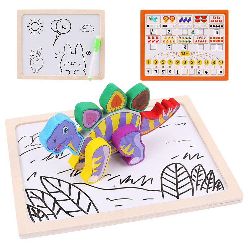 Dinosauro de madera de absorción tridimensional puzzle puzzle set tablero de dibujo tridimensional creativo puzzle juguetes