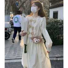 甜美温柔蝴蝶结连衣裙少女感木耳边蕾丝拼接小个子仙学院风裙子