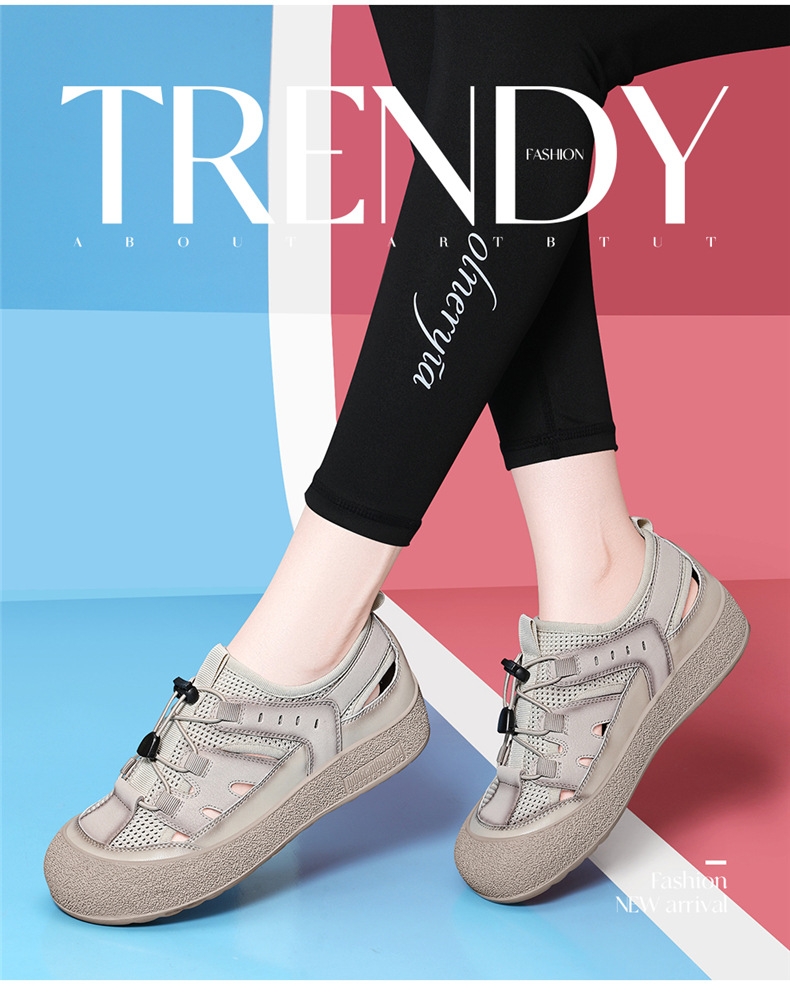 Sandal nữ da thật lỗ thoáng khí đế mềm chống trượt đi biển — 7189 Màu vàng, 7189 màu be chi tiết 2