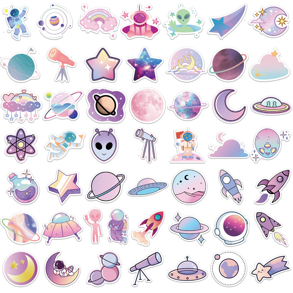 50 cartoon gradient planet graffiti stickers luggage pen guitar notebook waterproof hot astronaut stickers