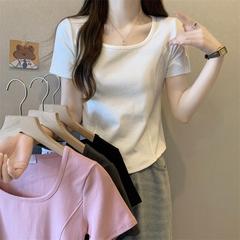 女性用右肩半袖Tシャツmmピュアディザイアスタイルスリムボトムシャツ、夏用不規則なお腹カバースリミングトップ付き