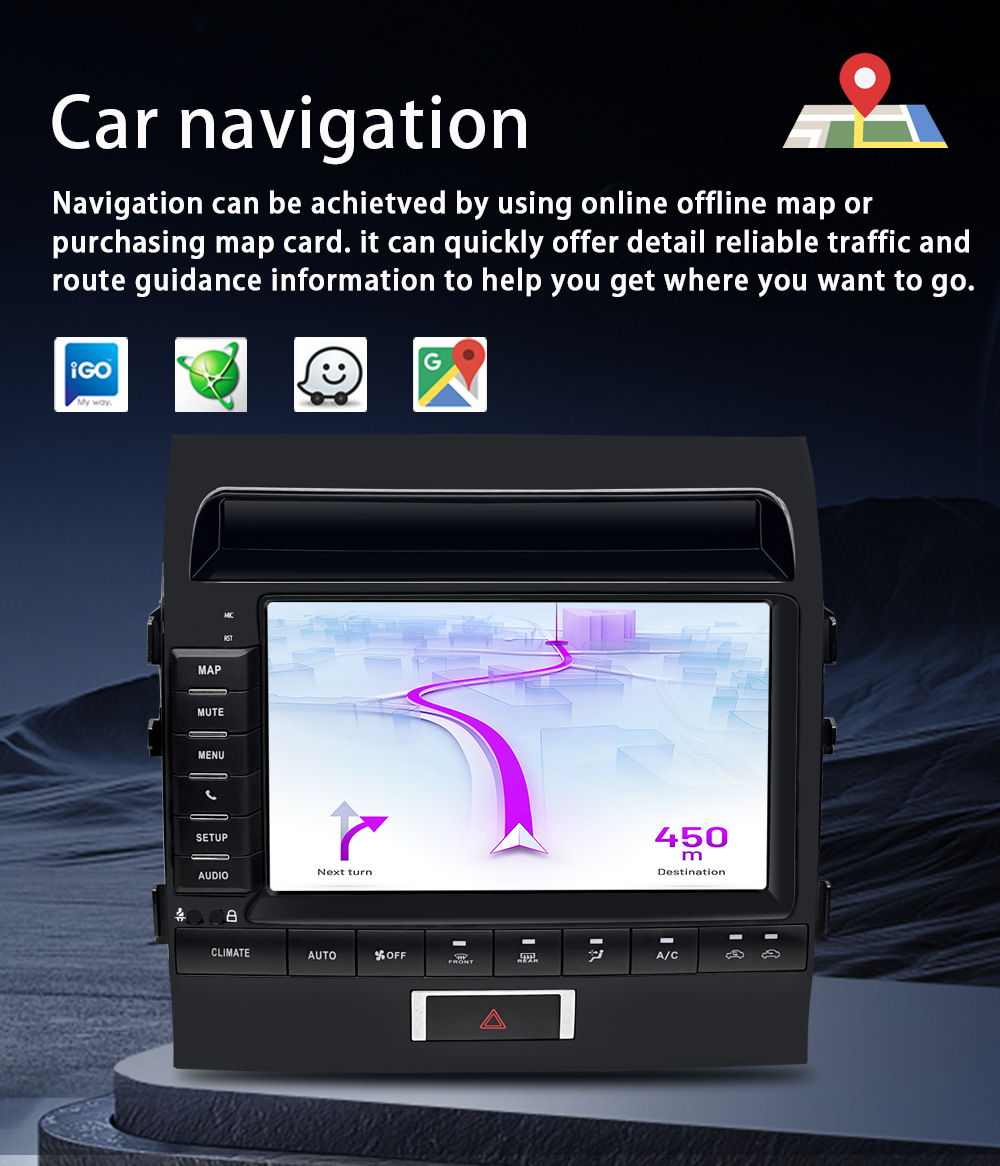 Suitable for Toyota Land Cruiser Car-Mounted Central Control Large-Screen Android Navigation System with Reversing Image, Bluetooth, and Wifi All-In-One Device