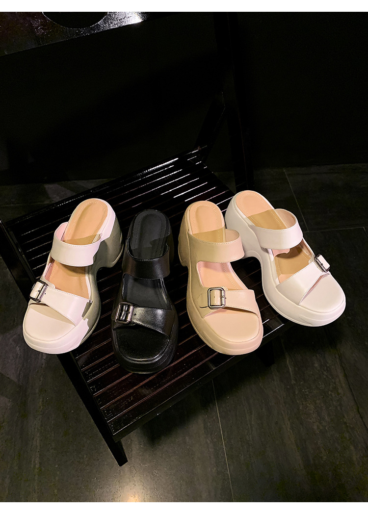 Dép sandal nữ xỏ ngón đế bệt, quai ngang hở mũi, đế dày tăng chiều cao, chống trượt, đi biển mùa hè — màu đen, màu trắng ngà, màu mơ chi tiết 17