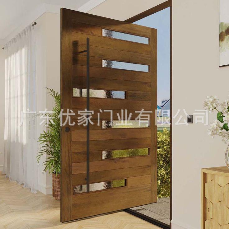 Factory foreign trade for solid wood hinge door revolving door floor spring French wooden door with glass eccentric shaft door