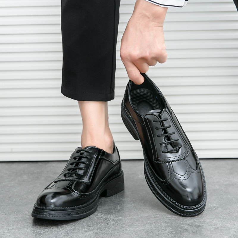 Transfronterizos zapatos de cuero retro de tamaño grande primavera y otoño 2024 nuevo hombre bloque correa de negocios zapatos casuales de cuero image 4