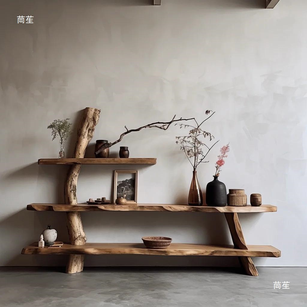 Chinese Solid Wood Trunk Shelf Office Tea Room Wabi-Sabi Style Partition Bookshelf Tree-Shaped Storage Rack