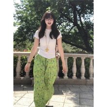 多巴胺彩色满印花伞兵裤女夏季褶皱速干运动工装裤宽松慵懒休闲裤