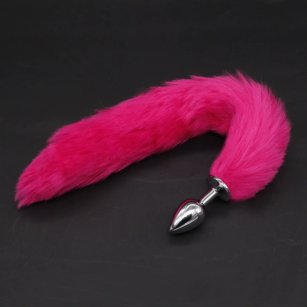 Silver trumpet round anal plug+rose red tail