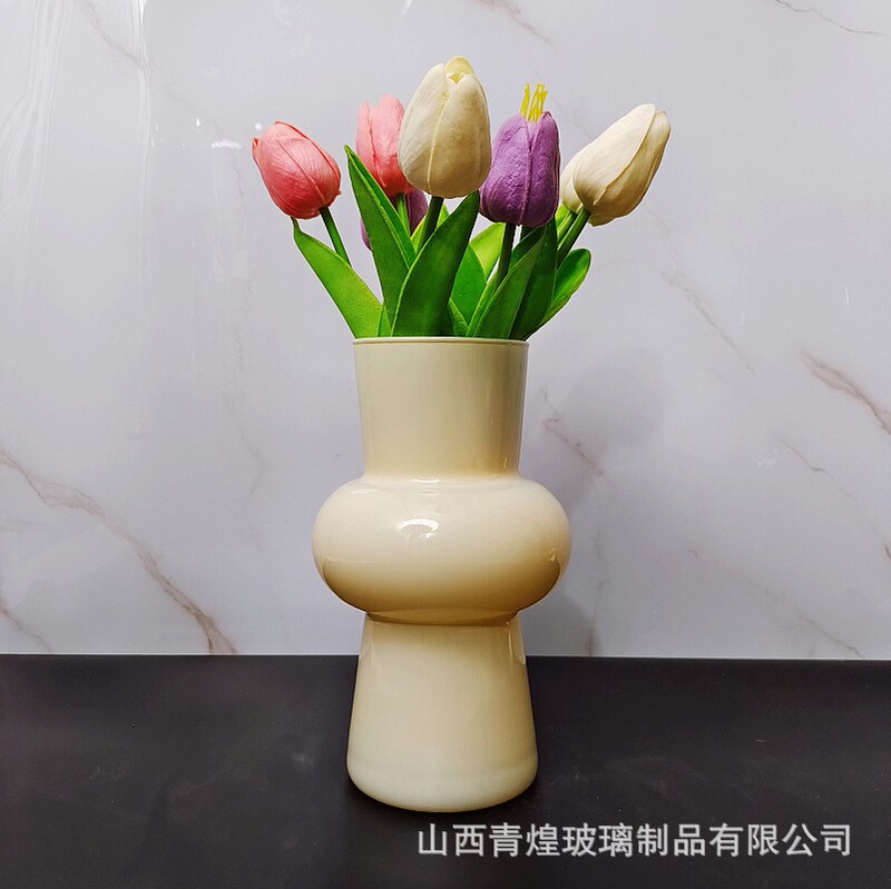 Ins新中国式ガラス花瓶客間生け花水培レトロな食卓の置物ネット赤クリーム色の装飾道具|undefined