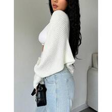 P 68123 Oversized Loose Knit Cardigan Short Sweater ����ᘿ�