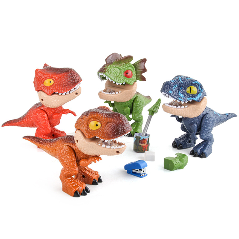 Suministros para estudiantes infantiles sacapuntas borrador traje dibujos animados animal dinosaurio serie desmontaje dinosaurio papelería cinco en uno