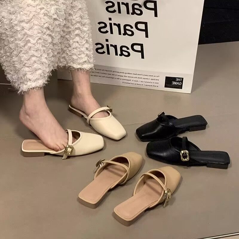 Flat-Bottomed Closed-Toe Mary Jane Sandals 2025 New Style Sequined Low-Heeled Elegant Sandals to Match Dresses, Half-Slippers for Women Flat-Bottomed Closed-Toe Mary Jane Sandals 2025 New Style Sequined Low-Heeled Elegant Sandals to Match Dresses, Half-Slippers for Women