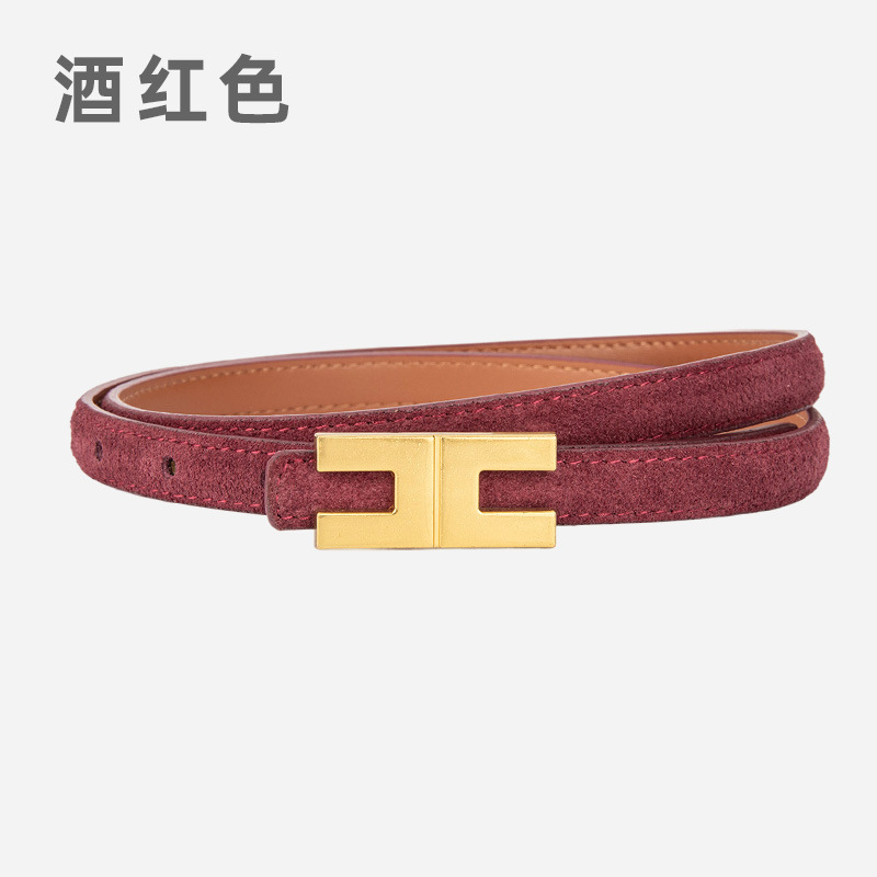 绒面磨砂真皮1.5cm女士腰带小众字母装饰牛仔裤带高级牛皮皮带女|undefined
