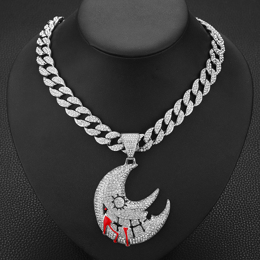 Watch buckle personality niche American necklace alloy hip-hop moon dark style Cuban chain_voghion.com