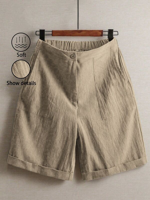 Solid Color Cargo Shorts for Women, Summer New High-Waisted Loose Casual Wide-Leg American-Style Knee-Length Quick-Dry Sports Shorts