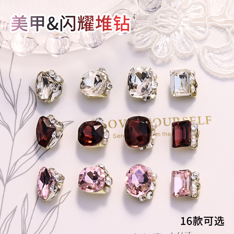 sophisticated nail decoration contains rose with rhinestones