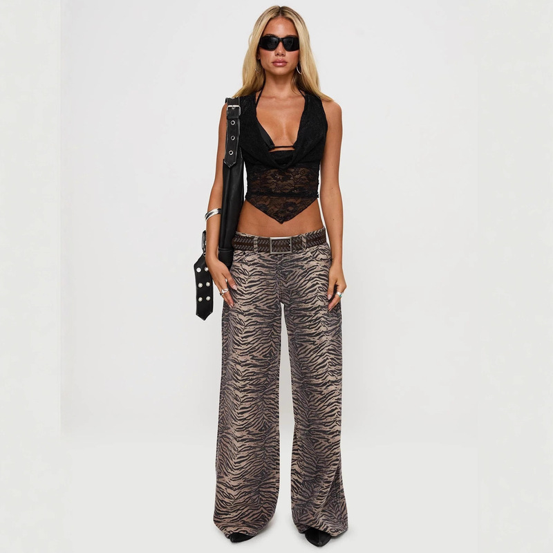 2025 New European and American Sexy Leopard Print Casual Loose Amazon European and American Women's Clothing Personalized Fashion Jeans Women's Clothing