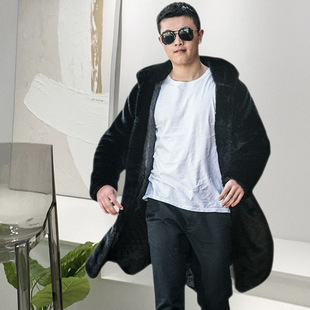 Winter extended hooded fur coat casual loose plus size men's thickened warm faux mink fur coat overcoat