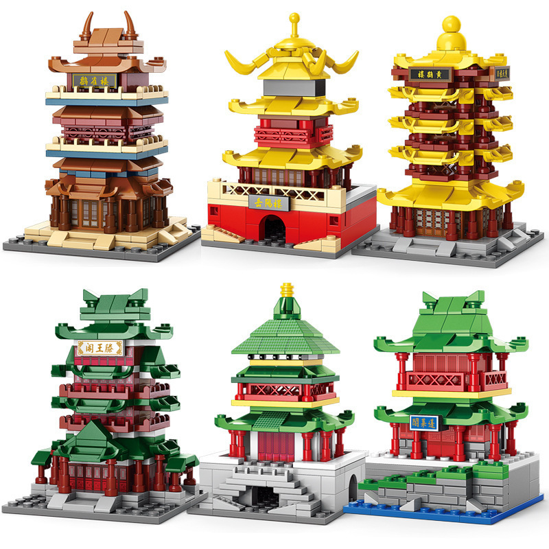 Lele Brothers Building Blocks Are Compatible with Lego Children's Educational Puzzle Assembling Ancient Architectural Toys Chinese Style Tengwang Pavilion Puzzle