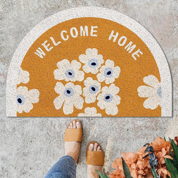 Nordic INS style semi-circular household entrance door PVC wire loop doormat hallway footprint mat entryway step pad can be cut