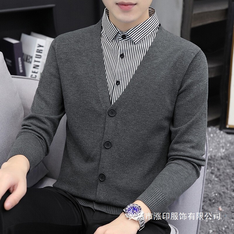Fake Two-Piece Men's Shirt Collar Sweater, Spring and Autumn 2025 New Korean Style Knitwear, Versatile Collared Top for Men, Wholesale