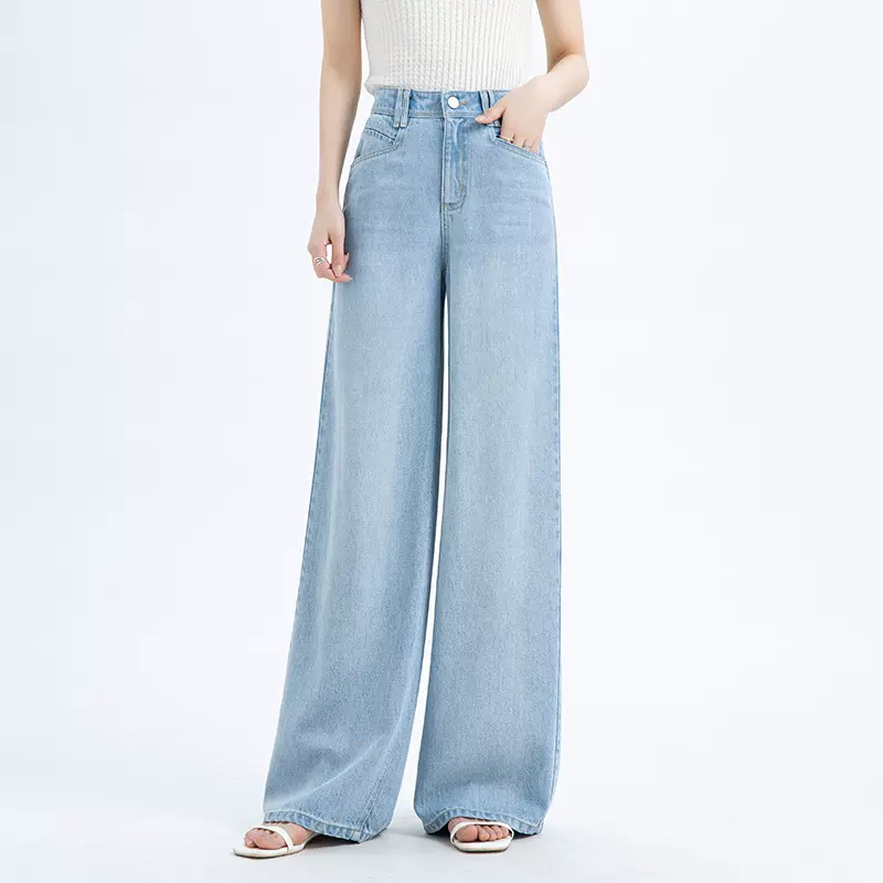 如果2026年夏季新款中高腰宽松阔腿裤女莱赛尔天丝垂顺牛仔裤8173