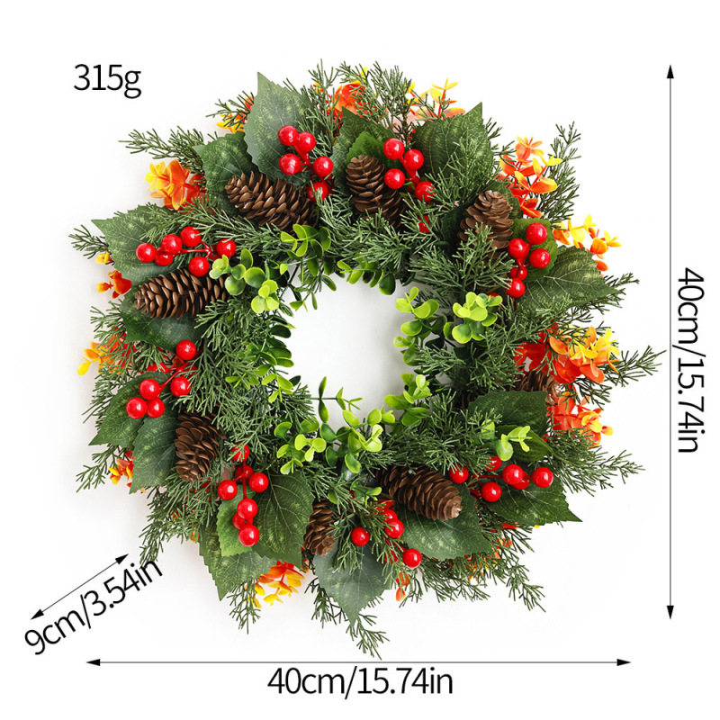 クリスマスガーランドベリーパインコーン装飾グリーン植物籐シルバー植毛籐逆さまツリードアハンギング造花|undefined