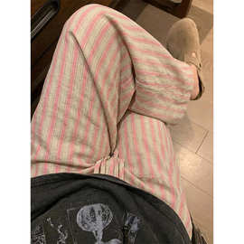 韩系少女撞色条纹睡裤女2026夏天新款大码设计感长裤家居裤可外穿