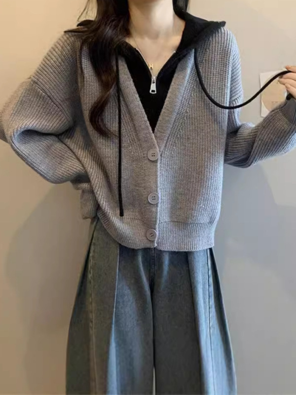 连帽长袖毛衣打底衫女秋冬大码女装遮肚子胖MM显瘦假两件针织上衣|undefined