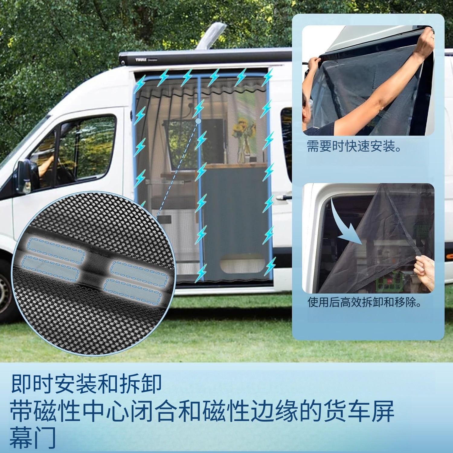 Business Vehicle Mvp Middle Door Curtain with Strong Magnetic Attachment, Mosquito-Proof Door Curtain for Rv, Sunshade and Breathable Door Curtain for Camping Vehicle