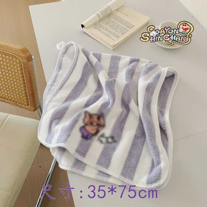 新しいクレヨンしんちゃんバスタオル漫画刺繍ホームコーラルベルベットタオルドライヘアキャップ学生寮フェイスタオル|undefined