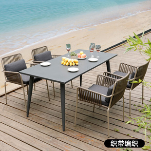 Outdoor Rattan Table and Chair Garden Balcony Three-Piece Set Cafe Bar Courtyard Outdoor Restaurant Rope Woven Nordic Milk Tea Shop