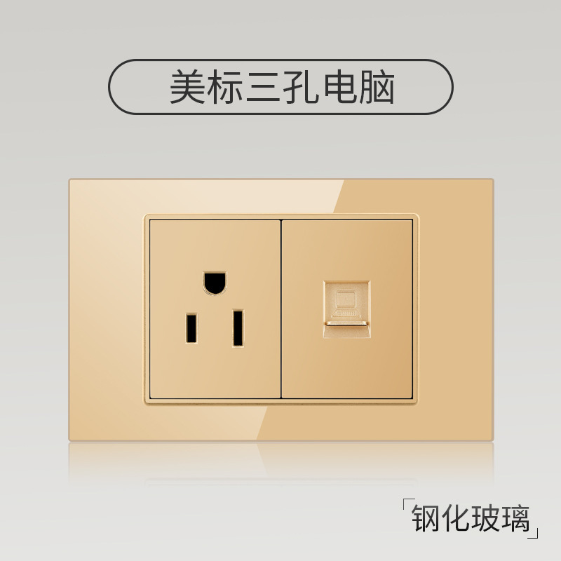 Taiwán estilo americano USB tipo-C interruptor de vidrio temperado dorado 118 tipo panel de toma de corriente de pared mexicana