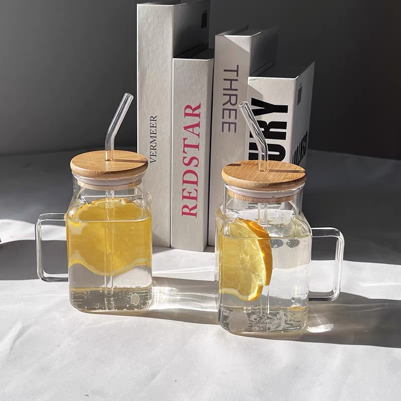 Taza de vidrio de paja doméstica con alta cinta de silicio de silicio de gran capacidad de taza de oficina con tapa de bebida fría taza de té de leche de jugo