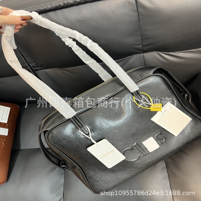 Cl Pamperly Large Boston Bag Vegetable-Tanned Top Grain Cowhide Handbag Briefcase Underarm Travel Bag - Thumbnail 8