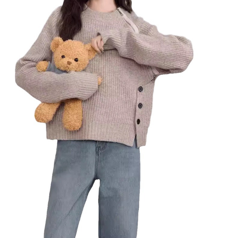 24 invierno Puyuan 2024 otoño y invierno nuevo diseño elegante relajado cuello redondo temperamento perezoso