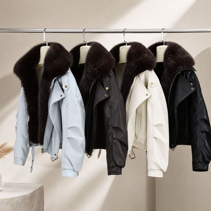Vintage Lapel Collar Fur-Trimmed Cotton Leather Jacket, Available in Four Colors, Warm Cotton Clothing for Petite Women, In-Stock Supply Vintage Lapel Collar Fur-Trimmed Cotton Leather Jacket, Available in Four Colors, Warm Cotton Clothing for Petite Women, In-Stock Supply
