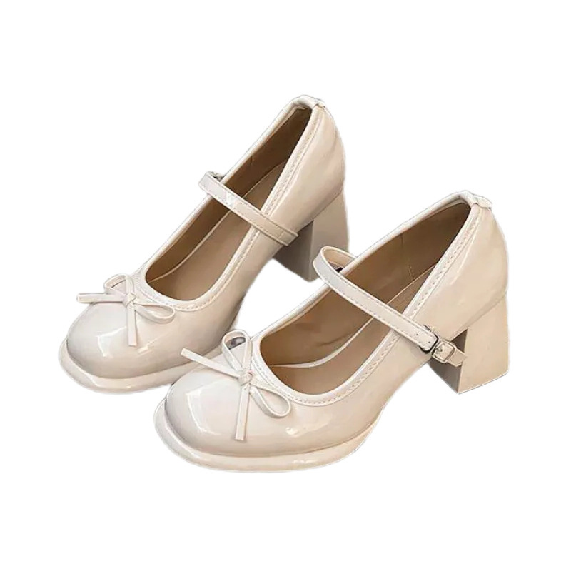 Cabeza redonda francesa con falda, zapatos de talón alto, zapatos de cuero de altura, primavera y verano de 2026
