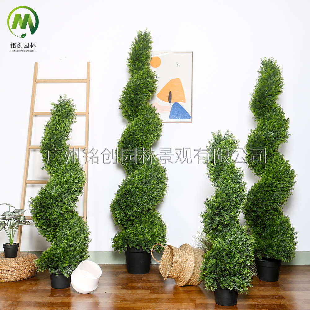 Simulación de hojas de pino y ciprés en interiores y exteriores, árbol en espiral, planta en maceta, modelo explosivo de Amazon transfronterizo, simulación de milano en forma de serpiente