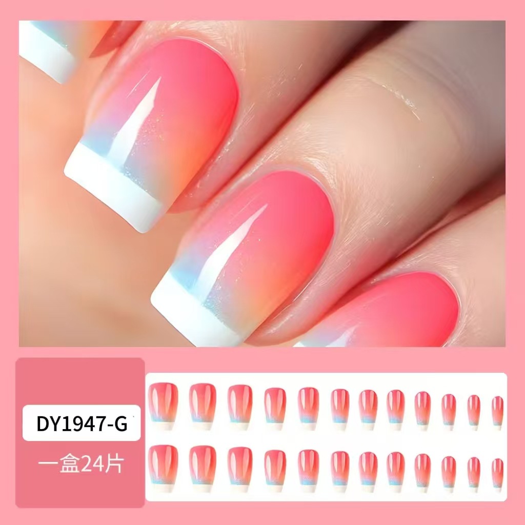 Starry Sky White French Uñas de uñas Parche de uñas degradado rojo Producto terminado Venta caliente transfronteriza Armadura de desgaste de escalera corta