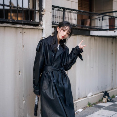 黑色长款皮衣外套女2025年春秋新款收腰长款pu皮大衣高级感皮风衣