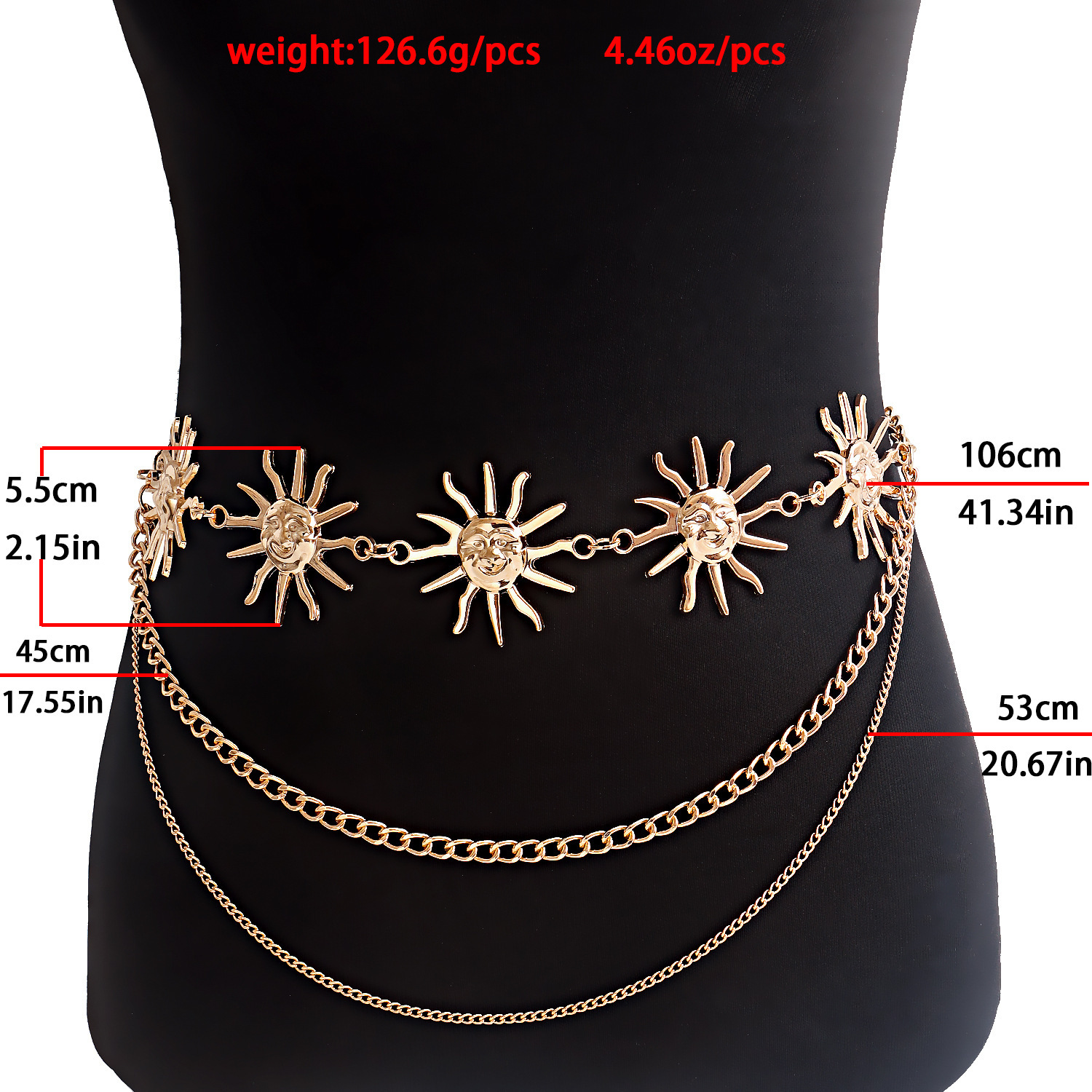 130g Weight Sexy Sun Belt Metal Plating Women'S Chain Belts