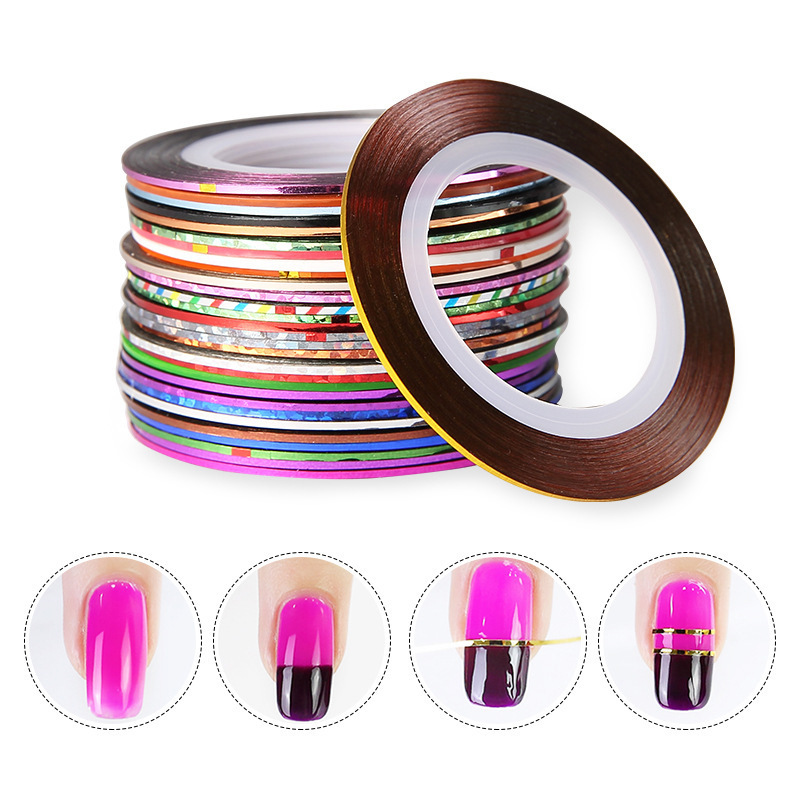 Wearable Manicure Stickers 1mm Manicure Gold and Silver Thread with Adhesive Backing Laser Painted Thread DIY Nail Decoration Thread Stickers
