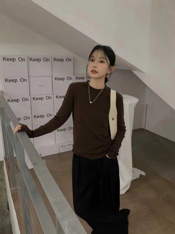 羊毛天丝加厚腈纶发热小立领极简百搭打底衫女秋冬保暖针织上衣|undefined