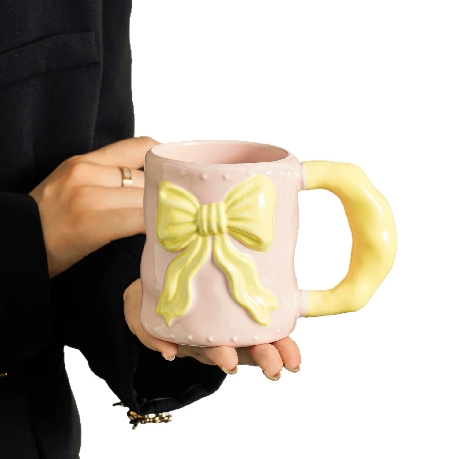 Taza de arco de alta calidad de taza de cerámica de gran capacidad de taza de agua de bebida de oficina de niñas café desayuno taza