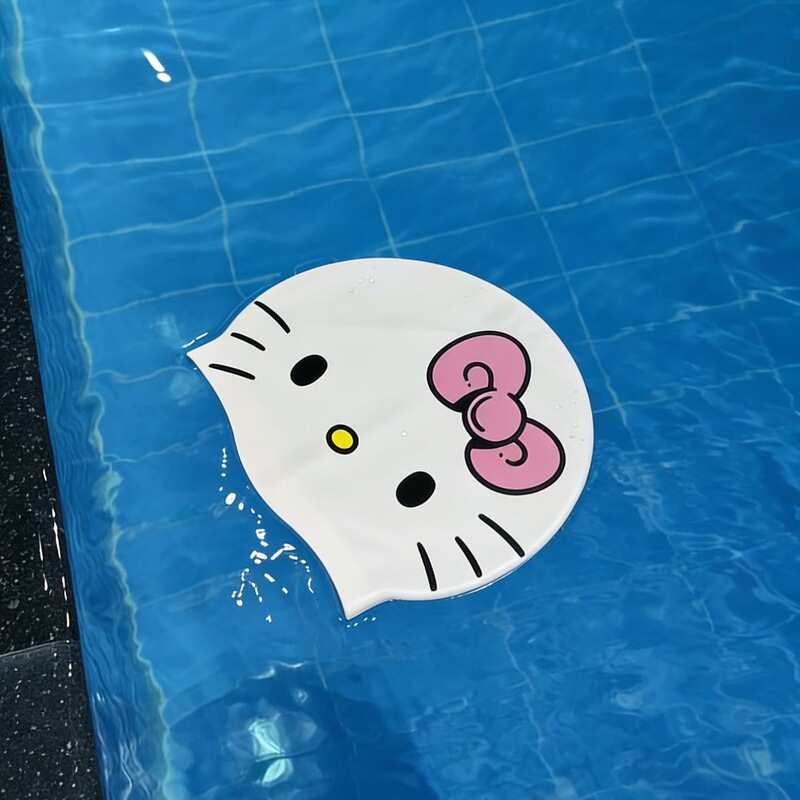 Kitty Cat Silicone Swimming Cap for Women with Long Hair, Large Size, Non-Tightening, Stylish, Waterproof, Non-Slip, Large Head Circumference Swimming Cap