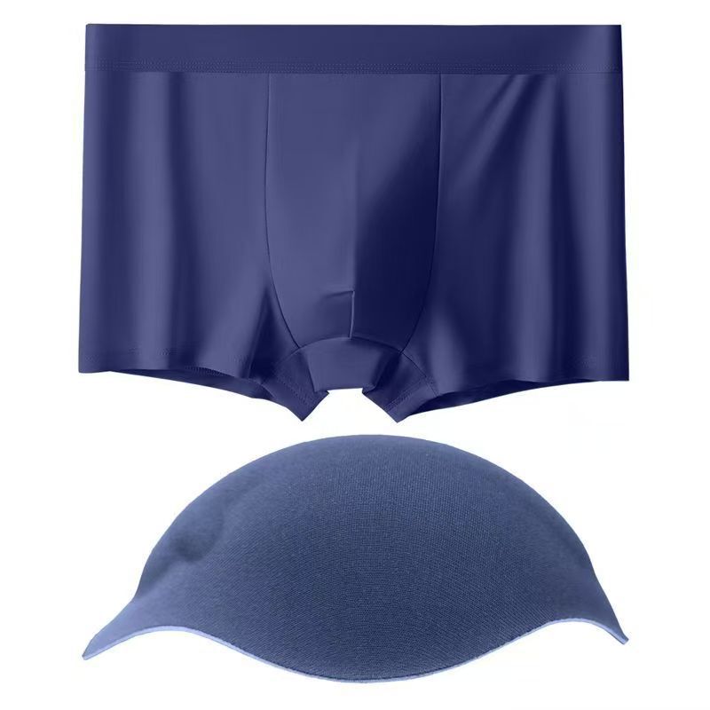 Men's Cup Underwear Ice Silk Sexy Anti-Embarrassment U Convex Sponge Gasket Sports Cycling Boxers to Look Bigger